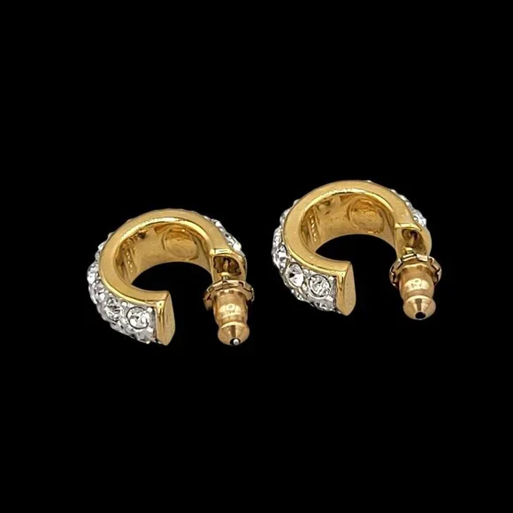 Joan Rivers Sparkly White Rhinestone Hugger Hoop Earrings Pierced Signed - Picture 2 of 6